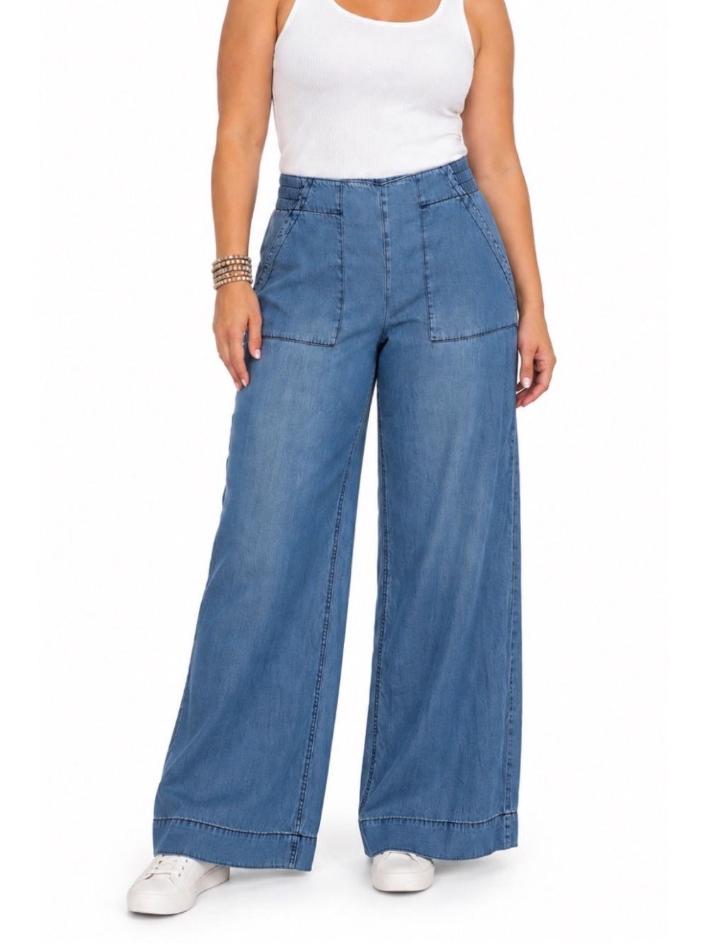 Rewash Women’s Blue Denim Wide-Leg Pants- size Large